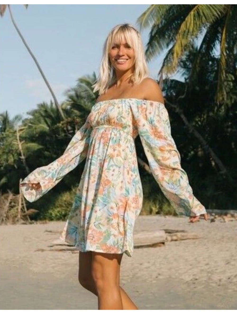 Billabong Off The Shoulder Pastel Floral Dress Size Medium